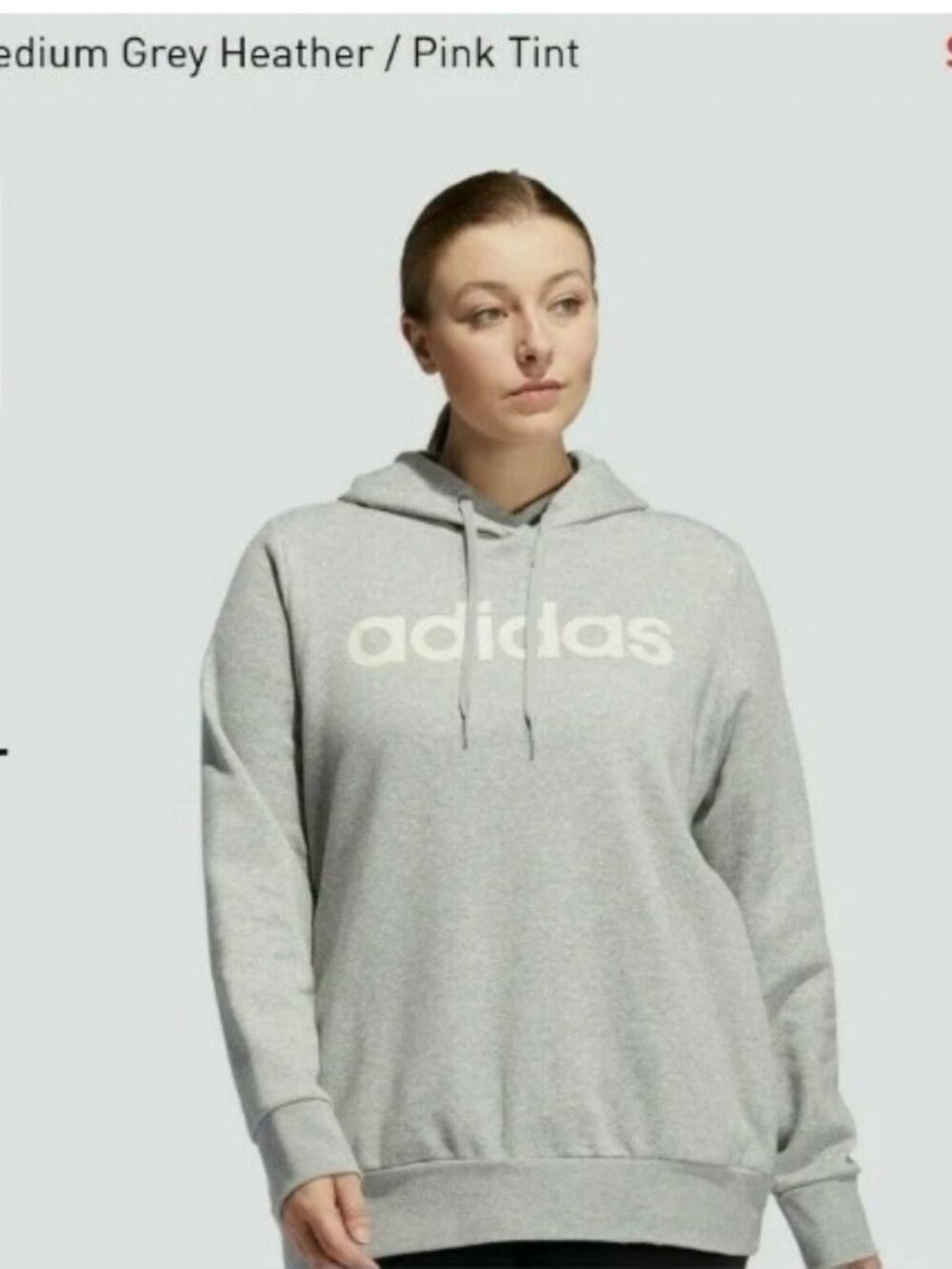 ADIDAS Womens Plus Size 1X Grey/Pink Logo Fleece Pullover Hoodie Sweatshirt